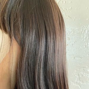 Long brown synthetic wig with bangs